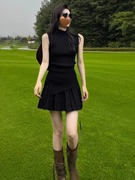 夏装搭配一整套时尚女气质修身显瘦黑色无袖上衣小个子短裙两件套