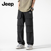 jeep吉普小横条工装裤男裤子，春夏季宽松直筒登山伞兵褶皱休闲长裤