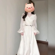 新中式国风白色盘扣连衣裙感好看气质，绝美泡泡袖雪纺裙子春夏
