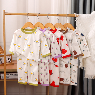 儿童家居服夏季男女童七分袖套装薄款中大童纯棉空调服宝宝睡衣