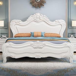 白色主卧欧式实木床现代雕花，高箱储物1.8米双人床，女孩公主床婚床
