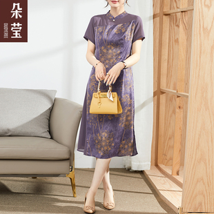 母亲节妈妈夏装洋气质，雪纺连衣裙中老年女中国风，短袖旗袍裙40岁50