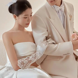 白色新娘婚纱手套结婚礼服气质缎面蕾丝，长款优雅韩版全指春秋冬季