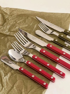 sabreparis红色法国进口西餐具套装，叉勺子4件套ins