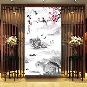 新中式16d水墨山水墙纸3d竖版客厅走廊过道玄关背景墙布装饰壁纸