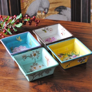 新中式复古手绘干果盘，陶瓷点心盘零食，盘精致客厅水果盘下午茶摆件