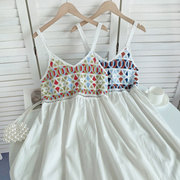 波西米亚海边度假风刺绣，针织镂空拼接a字连衣裙沙滩裙女夏季