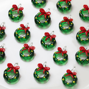 手工琉璃珠圆形镂空圣诞树花环吊坠diy手作串珠材料配件