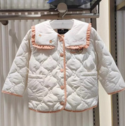 韩国儿童装22冬女童宝，甜美大翻领白色，棉服外套轻薄柔软棉衣
