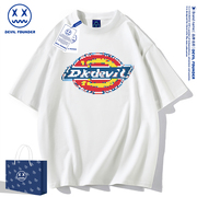 DevilDK品牌联名重磅纯棉宽松情侣T恤男女潮牌2024夏短袖