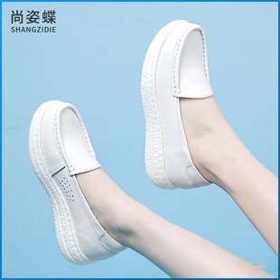 爆米花护士鞋女白色，春季舒适浅口头层牛皮软底，夏季透气不累脚