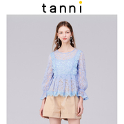 tanni圆领泡泡袖蕾丝镂空仙女气质衬衫商场同款上衣女TJ11BL062A