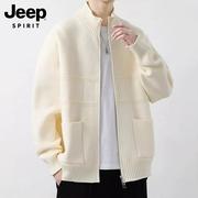 jeep吉普开衫毛衣男士春季2024潮流，高级双拉链，立领针织外套男