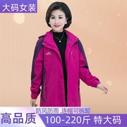 特大码冲锋衣外套，女中老年春秋薄款妈妈装风衣，紫红200斤胖mm夹克