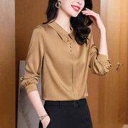 杭州黄色重磅真丝衬衫，女长袖2023春气质娃娃，领显瘦桑蚕丝上衣