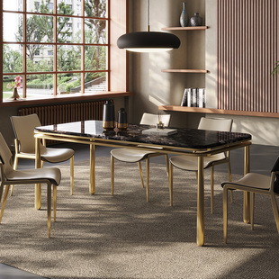 轻奢岩板餐桌现代简约意式家用小户型高级感大理石奢石长方形饭桌