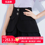 aui黑色高腰阔腿短裤女2023夏设计(夏设计)感假两件显高通勤西装裤子