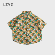 LZYZ童装儿童衬衫男童短袖衬衣中小童洋气宽松纯棉上衣夏季薄款潮