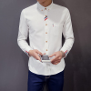 男士长袖衬衫韩版修身小领白色衬衣青年纯色，休闲寸衫潮流帅气