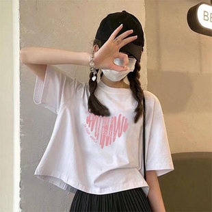 纯棉ins短款t恤女学生夏季韩版白色修身显瘦短袖上衣服潮甜酷