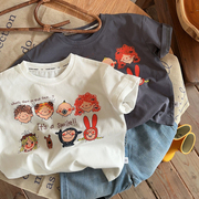 儿童短袖体恤夏季款卡通一家人男女宝宝纯棉t恤时尚休闲圆领上衣
