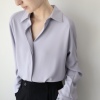 XINER 淡蓝紫v领衬衫女2022春秋季长袖套头上衣叠穿通勤气质衬衣