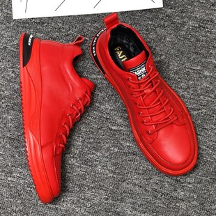 名牌高端品质红色男鞋本命年大红鞋子男士中国红休闲鞋运动鞋板鞋