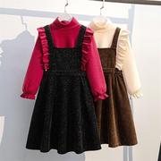 女童秋冬款加绒连衣裙，洋气小女孩背带裙两件套加厚冬装套装裙儿童