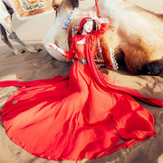 沙漠异域风大红色连衣裙长裙情女西北旅行拍照衣服西域复古装女装