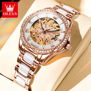 品牌女表士手表机械表手表，镂空镶钻明星代言欧利时夜光