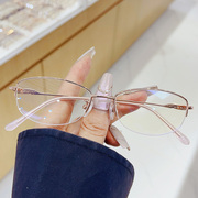 超轻纯钛近视眼镜框女款气质，半框防蓝光平光成品，可配度数光学镜架