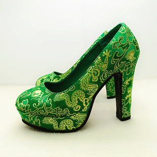 绿色婚鞋粗跟8cm结婚鞋婚庆鞋，女鞋红鞋新娘鞋高跟11cm上轿鞋伴娘