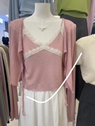 韩版亚麻蕾丝边吊带背心，两件套百搭休闲套装，修身蕾丝套装针织开衫
