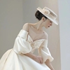 法式新娘复古花网纱蕾丝粉白色，小礼帽女旗袍婚纱配饰帽子头饰