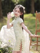 儿童旗袍女童夏季中国风小女孩，洋气复古连衣裙，中大童唐装演出服薄