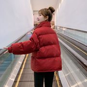 冬季红色羽绒棉服2023新短款韩版棉袄女小个子面包服宽松棉衣外套