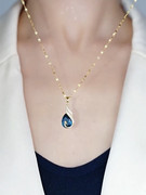高级感蓝色孔雀水晶，项链女2024潮，气质时尚网红短款锁骨链颈链