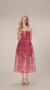 浆果枚红色蕾丝，透视高级感连衣裙礼服30183