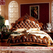 美式实木床真皮床高端复古雕花别墅欧式卧室婚床双人床主卧床定制