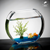 创意桃花玻璃鱼缸金鱼缸(金鱼缸)扁圆形，迷你中小型懒人客厅办公桌面水族箱
