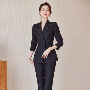 诗璐雅黑色西装套装，女士2023修身职业，显瘦经理销售简约工作服