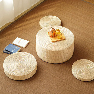 日式蒲团坐垫圆形草编蒲垫坐垫，装饰飘窗阳台，冥想地垫打坐榻榻米垫