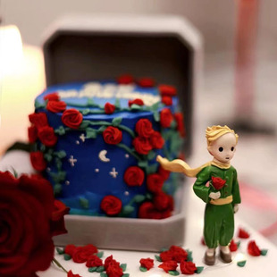 网红玫瑰花绿衣小王子摆件男孩七夕情侣表白生日蛋糕装饰烘焙配件