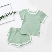 婴幼儿短袖套装纯棉夏季薄款两件套婴儿夏天衣服宝宝夏款纯色睡衣