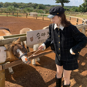 宠粉回馈马西西微胖大码毛呢小香风格子套装女上衣短裤两件套