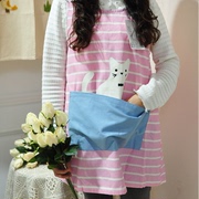 日式韩式卡通猫咪条纹，围裙工作制服裙马夹，式家用厨房钮扣
