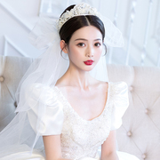 头纱新娘主婚纱结婚高级婚礼白纱蓬蓬公主发箍超仙2022短款女