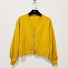 任3件C3196超软黄色单排扣针织衫外套女装秋冬V领蝙蝠袖短款