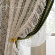 美式复古蕾丝窗帘轻奢卧室高级感绿色绒布双层遮光2023客厅法