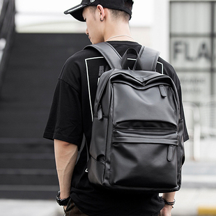 欧美小众高级感黑色双肩包男大容量背包可装15.6寸电脑包学生书包